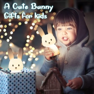 SOLIDEE Bunny Silikon Nachtlicht Kinder USB-Aufladung Nachttischlampe mit 7 Lichtwechsel & Tap Control & Timing Funktion 1200mAh Kinderzimmer Deko Geschenke Spielzeug Schlaflichter Nachtlicht Baby - 5