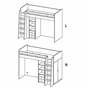 Stella Trading UNIT Hochbett mit Schreibtisch und Schrank 90 x 200 cm - Platzsparendes Kinder Etagenbett in Sonoma Eiche Optik, weiß - 95 x 160 x 204 cm (B/H/T) - 4