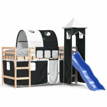 TECHPO Furniture Home Tools Kinder-Hochbett mit Turm, Weiß und Schwarz, 80 x 200 cm, Massivholz, Kiefer - 2