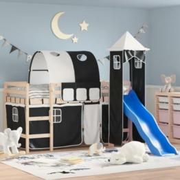 TECHPO Furniture Home Tools Kinder-Hochbett mit Turm, Weiß und Schwarz, 80 x 200 cm, Massivholz, Kiefer - 1