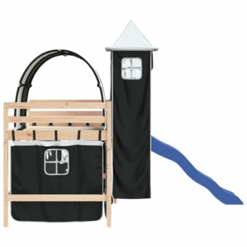 TECHPO Furniture Home Tools Kinder-Hochbett mit Turm, Weiß und Schwarz, 80 x 200 cm, Massivholz, Kiefer - 6