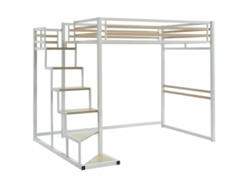 Vente-unique - Hochbett - 140 x 200 cm - Metall & MDF - Weiß - JOGUI - 3