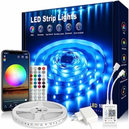 VKH LED Strip 10m, LED Streifen Bluetooth RGB LED Band 10m Selbstklebend mit Fernbedienung und APP, LED Lichterkette LED Beleuchtung für Zimmer Party - 1