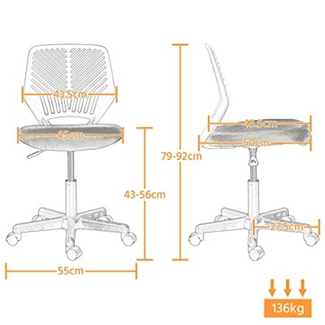 Yaheetech Bürostuhl Ergonomisch Schreibtischstuhl ohne Armlehnen Drehstuhl mit Rücklehne Arbeitsstuhl höhenverstellbar 136 kg belastbar Türkis - 3