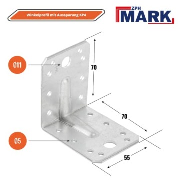 ZPH MARK Winkelverbinder - Winkel Metall - Stahlwinkel verzinkt - Winkel Weiss - Bauwinkel - Sturmwinkel - Winkelblech Montagewinkel Eisenwinkel - Winkelverbinder 70x70x55 x 2,5 mm 20 Stück - 4